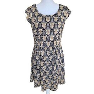 Blu Pepper Dress Black Tan Cap Sleeves Size Medium Zip Back Geometric